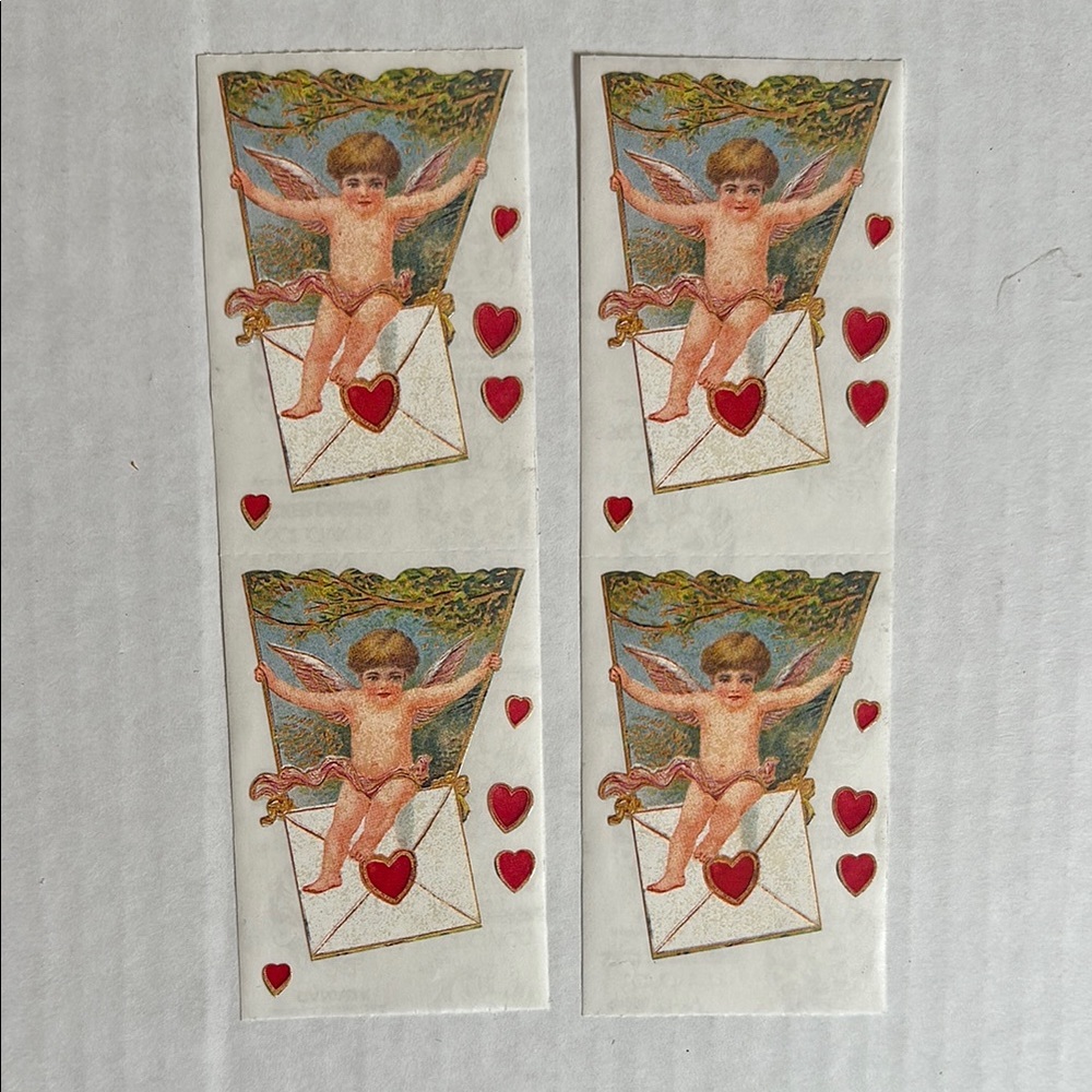 Vintage Cupid Stickers with Red Hearts